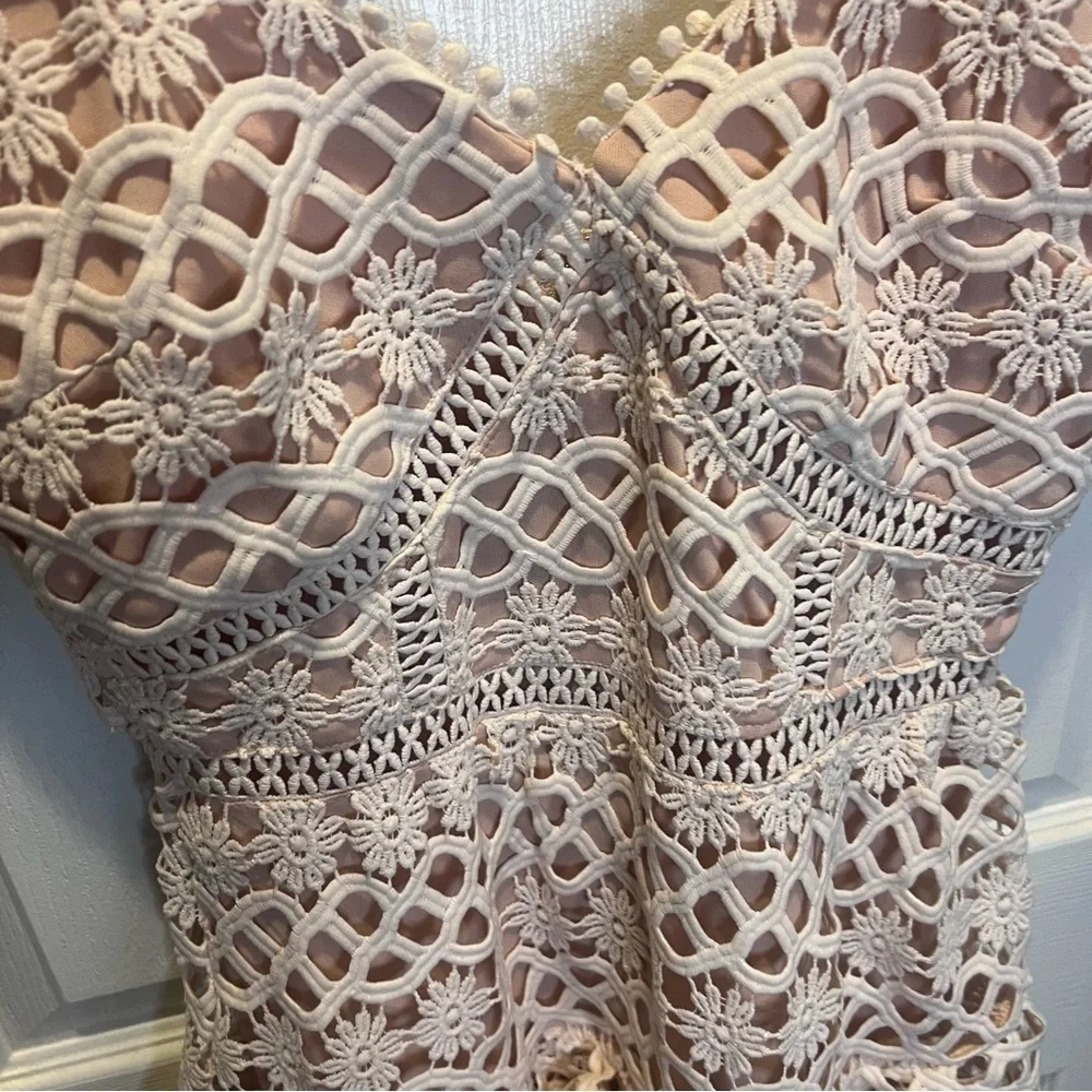 Lulus pale blush lace crotchet ruffle mini sleeveless dress - Picture 9 of 10